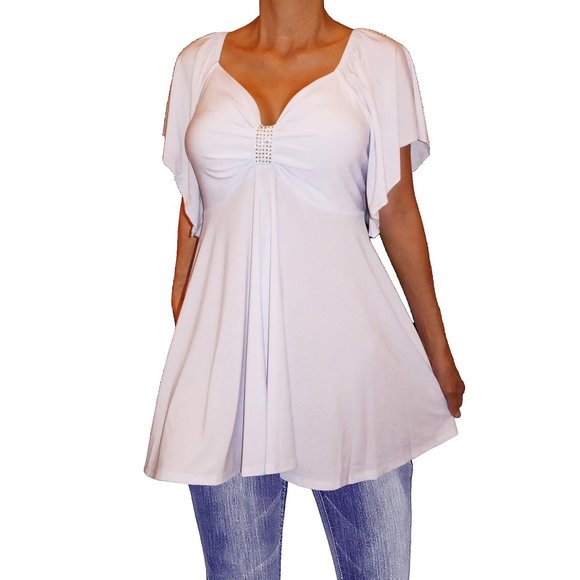 FunFash Rhinestones Top Made in USA White or Blue - Picture 1 of 7